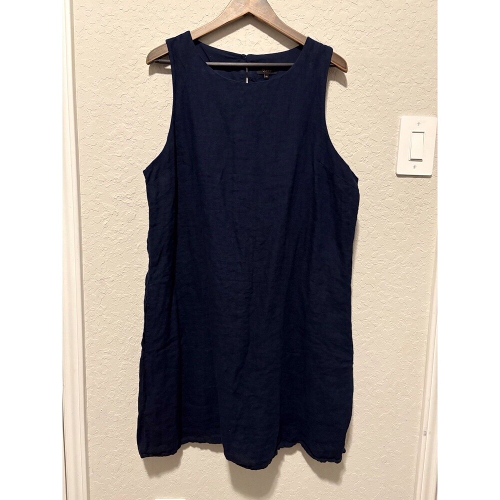 Quince 100% European Linen Dress Womens Sz XL Deep Navy Blue Minimalist Pockets